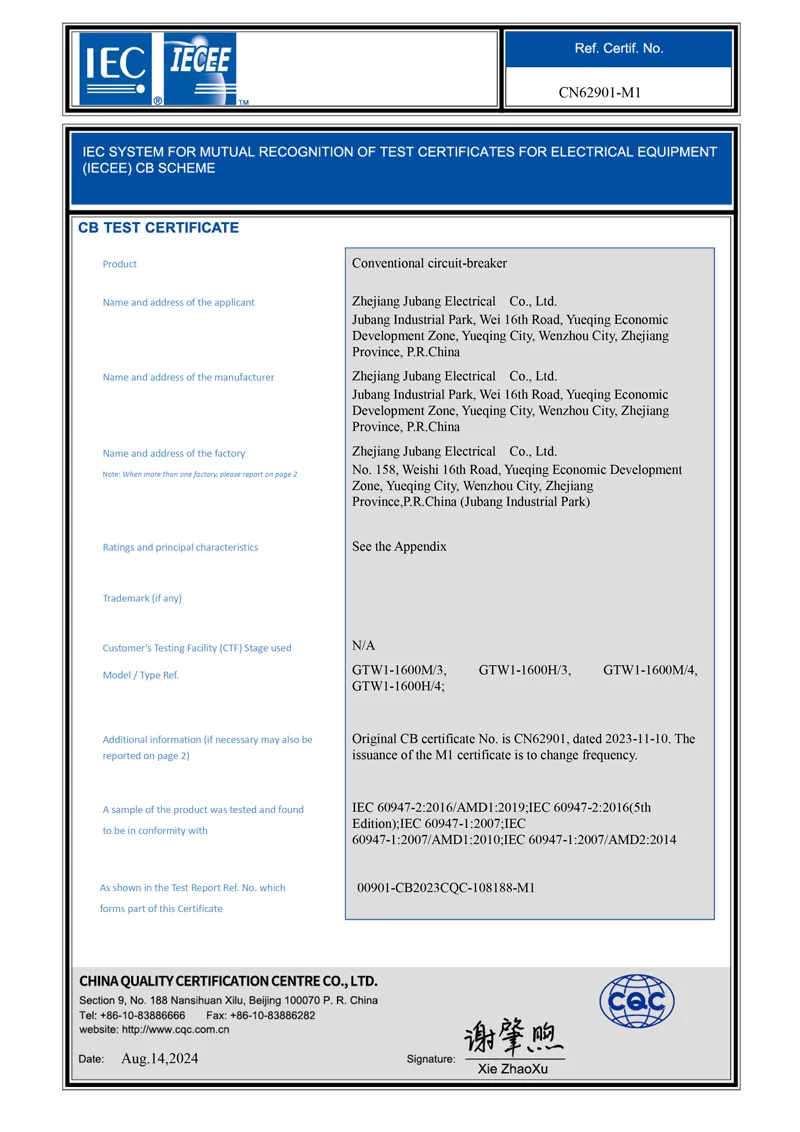 CB Certificate – GTW1-1600