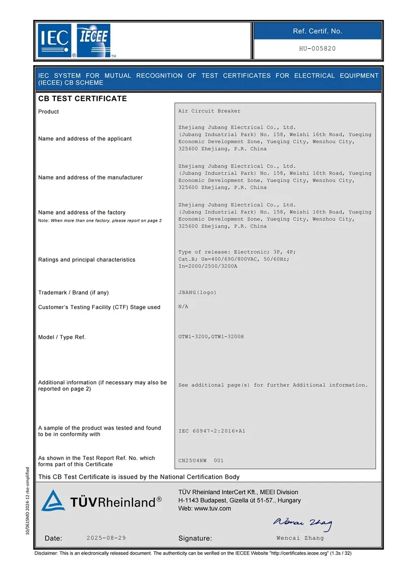 CB Certificate – GTW1-3200,GTW1-3200H
