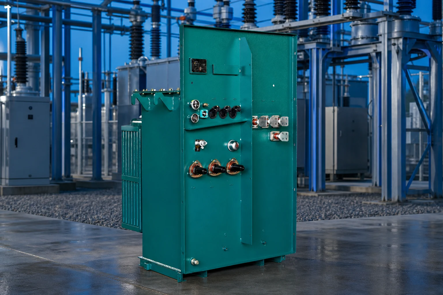 agricultural PV combined transformer — Jubang Group official product with illustrative industrial background (not a real site photo)