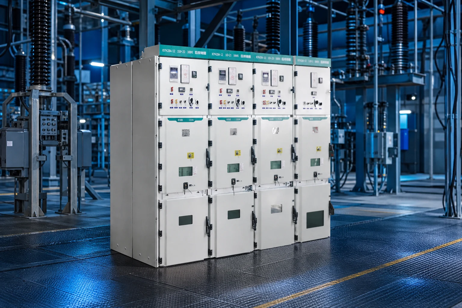 automatic transfer switch ATS — Jubang Group official product with illustrative industrial background (not a real site photo)