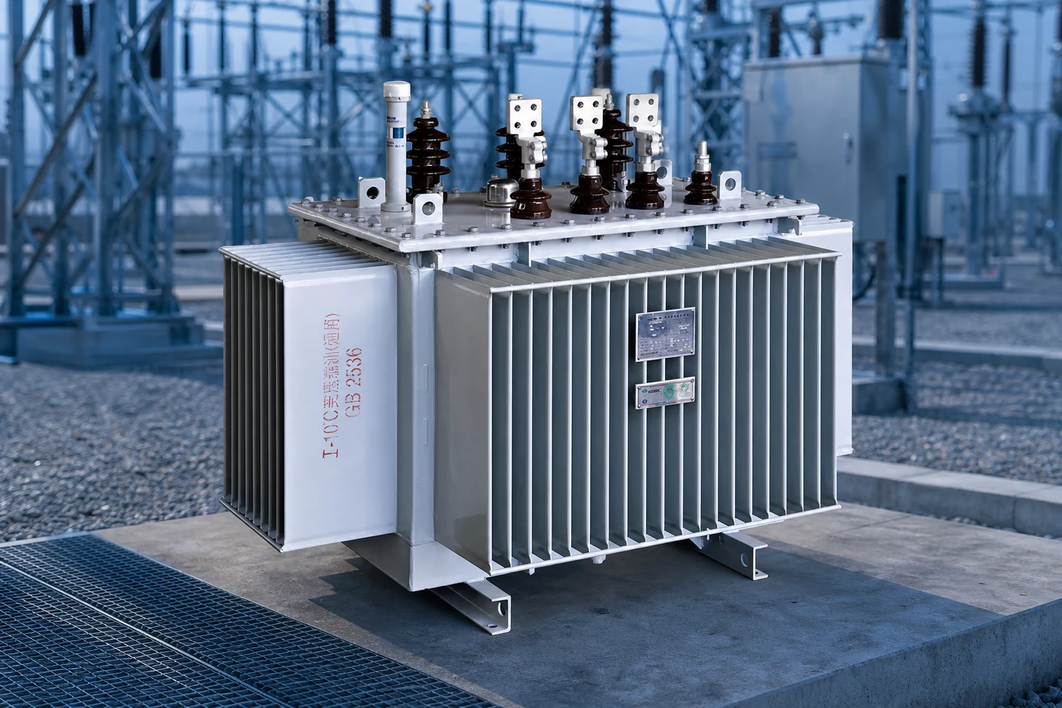 energy-saving oil-immersed transformer — Jubang Group official product with illustrative industrial background (not a real site photo)