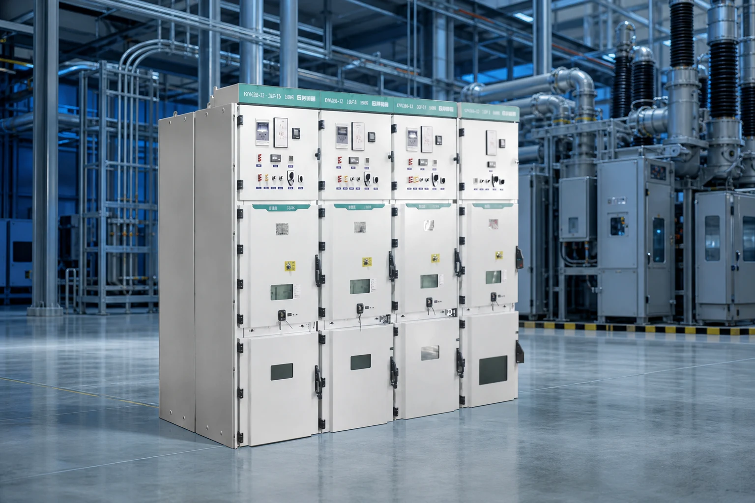 gas insulated switchgear — Jubang Group official product with illustrative industrial background (not a real site photo)