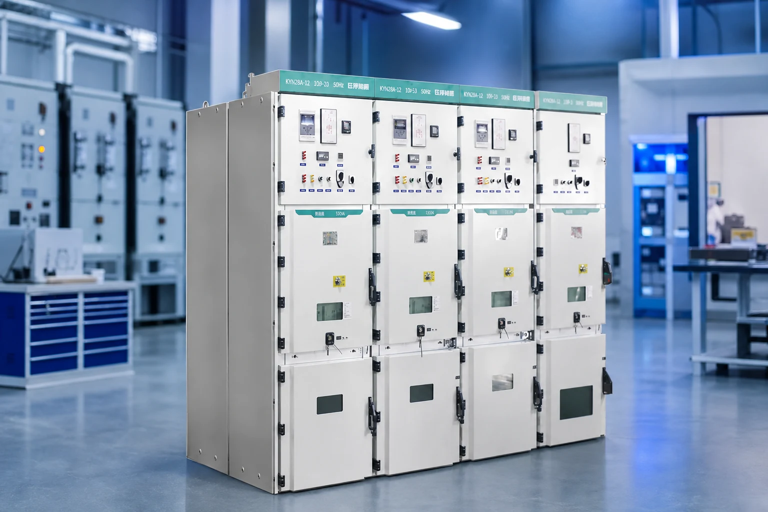 Jubang Group switchgear — official product photo with illustrative scene background (not a real site photo)
