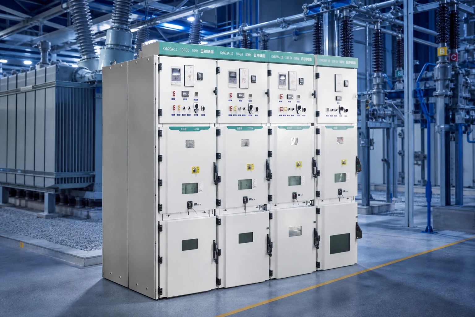 metal clad switchgear — Jubang Group official product with illustrative industrial background (not a real site photo)