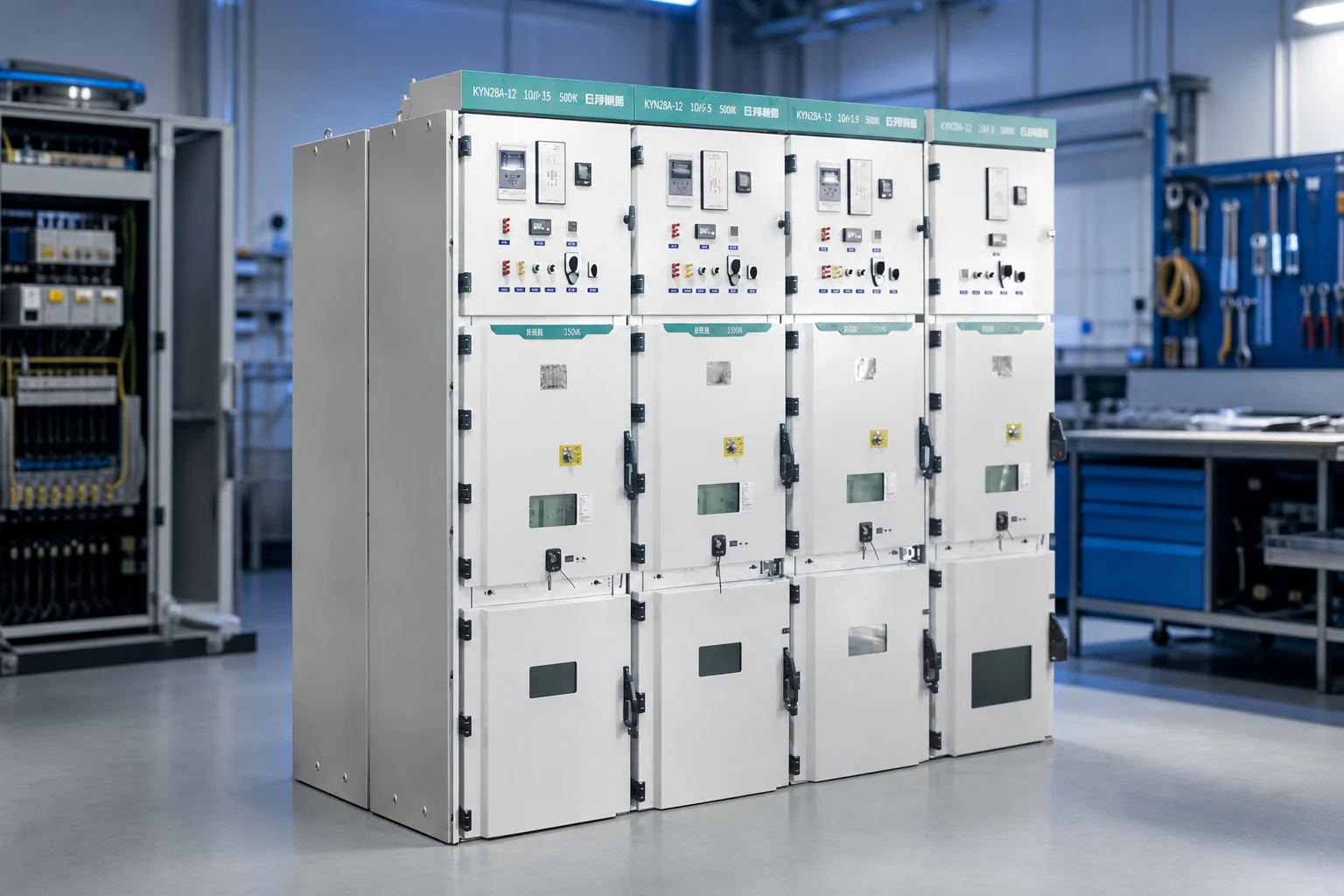 Jubang Group switchgear — official product photo with illustrative scene background (not a real site photo)