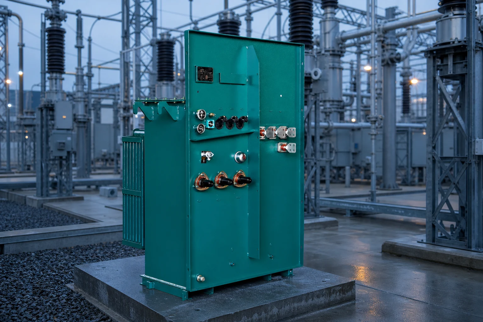 ZGS series combined transformer — Jubang Group official product with illustrative industrial background (not a real site photo)