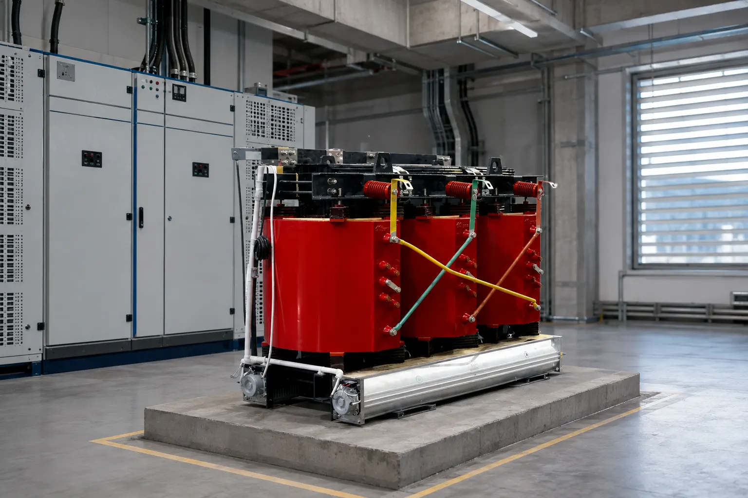 Close view of SCB10 cast-resin transformer coils and ventilation clearance