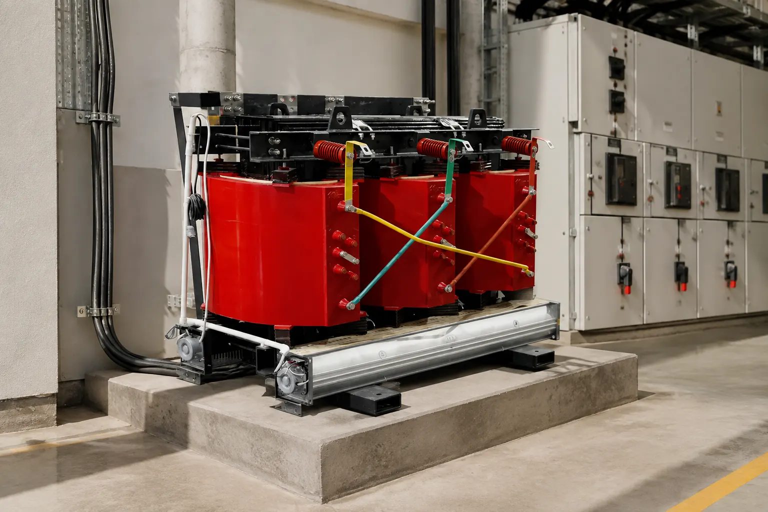 SCB14 resin cast dry type transformer in a Middle East substation commissioning area