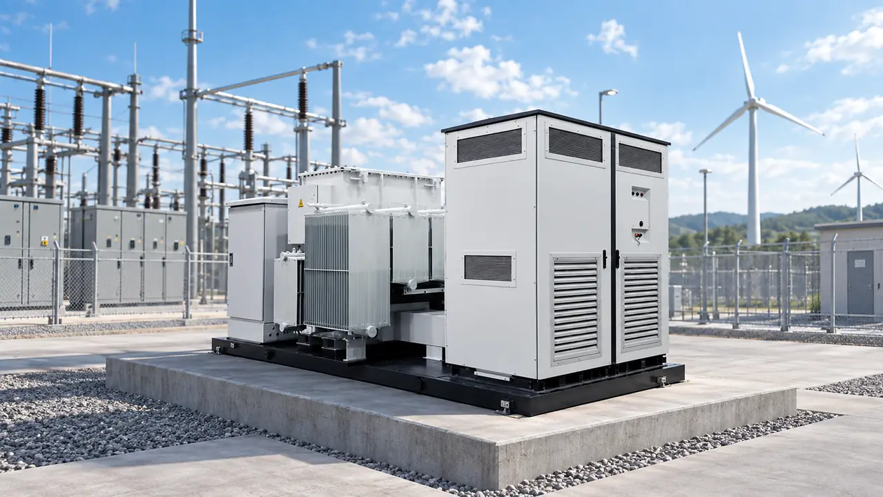 Cold-climate wind farm energy storage booster with snow clearance and maintenance access